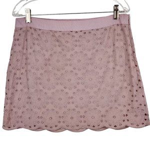 j. Crew Skirt Size 10 Pink Floral Crochet Eyelets Cut-Outs Lined 100% Cotton